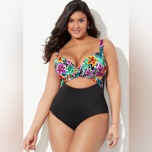 Colorful Floral Cutout Swimsuit size 12 new with tags